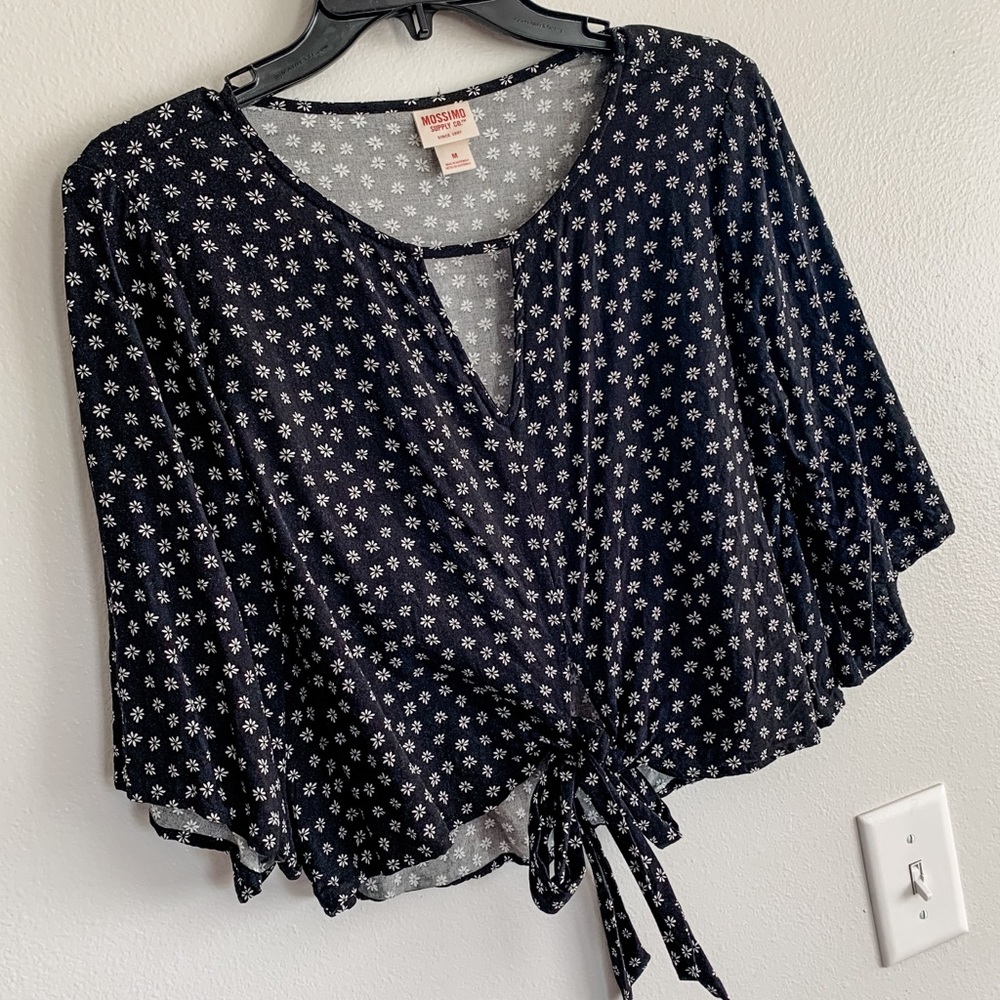 Black flowy floral tie crop